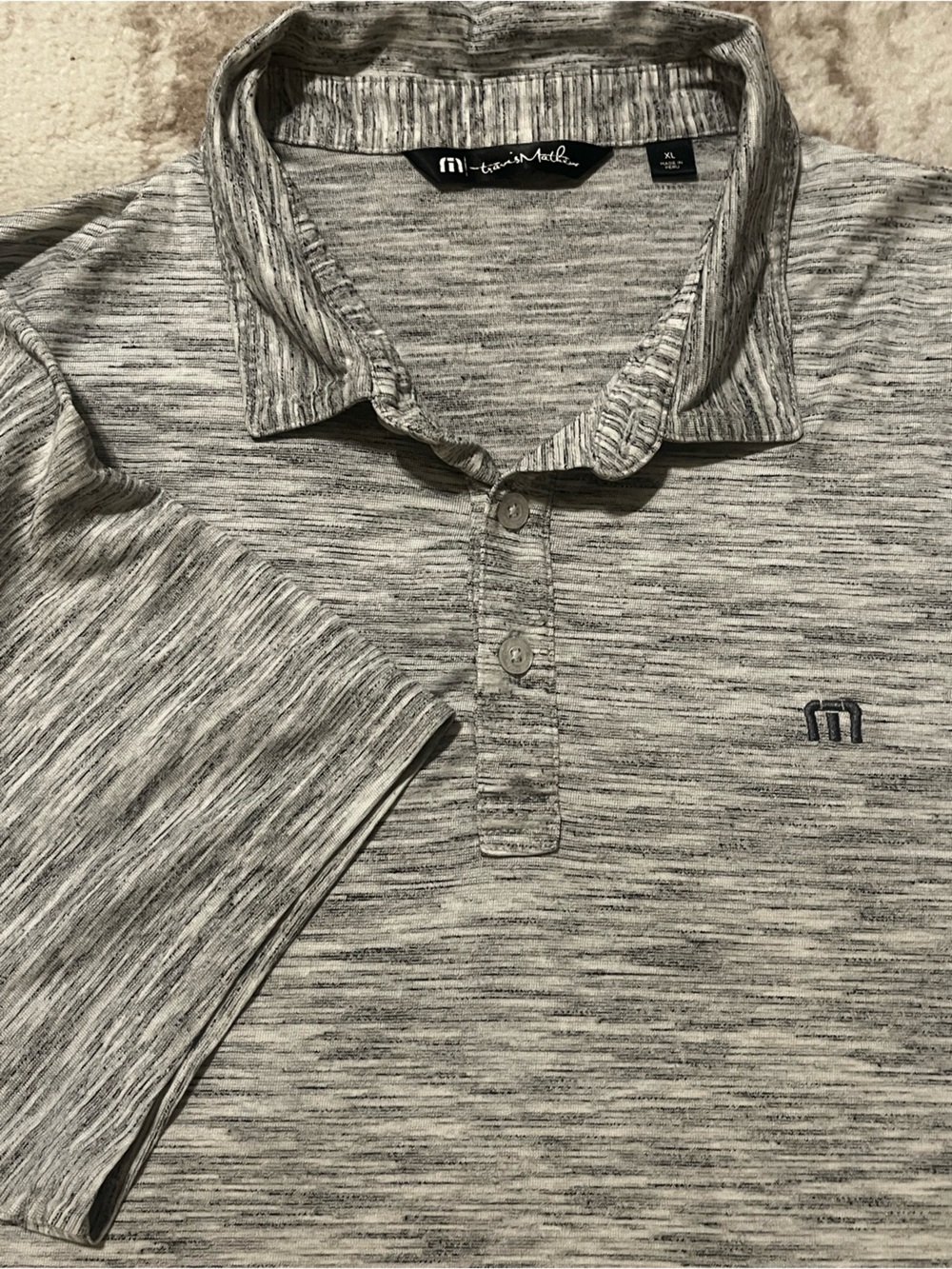 TravisMathew Mens XL Grey Space Dye Performance Golf Polo Shirt Heathered XL